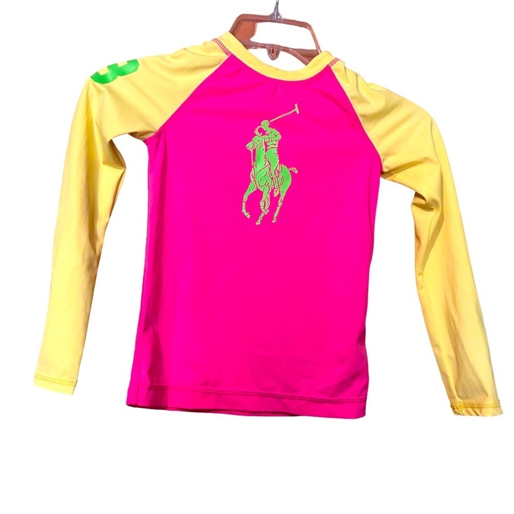 Girls Ralph Lauren polo pink swim rashguard size 6X top